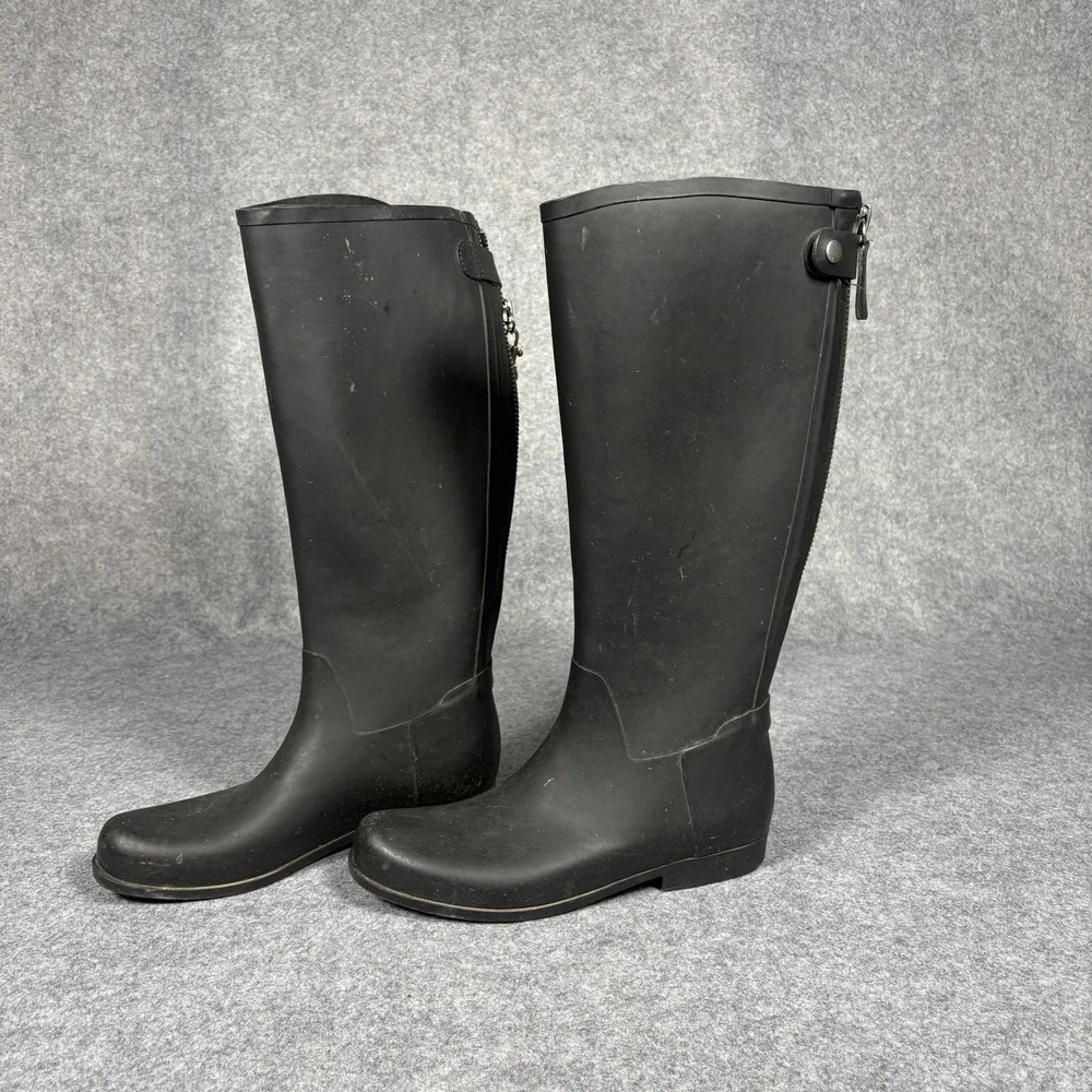 Style #17967 Tall Back Zip Rain Boots 8‎ Black Waterproof Rubber